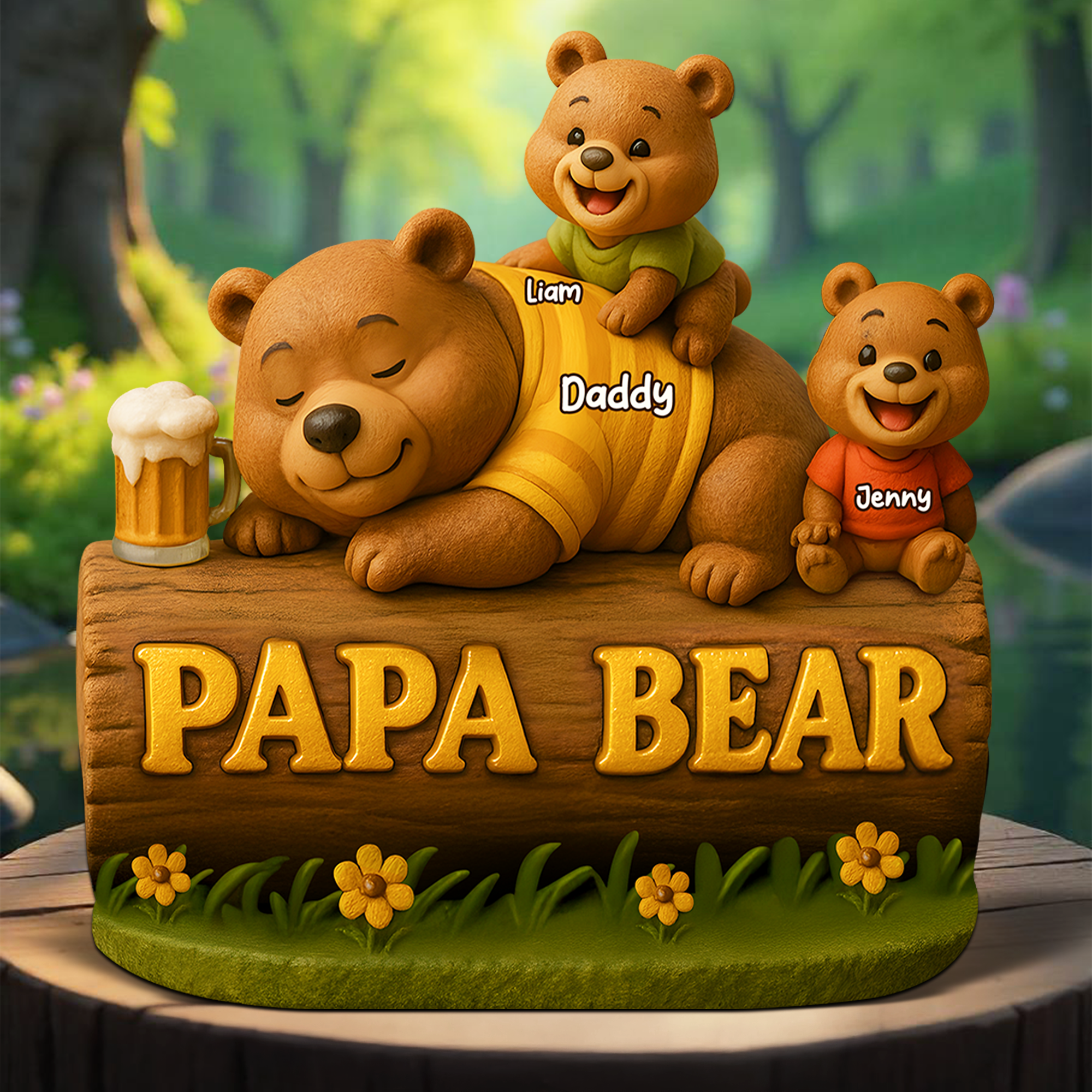 “Cherish Every Moment” - Personalized Papa Bear Plaque - Gift for Dad, Grandpa, and Family Shaped Plaques PopCulturePrints