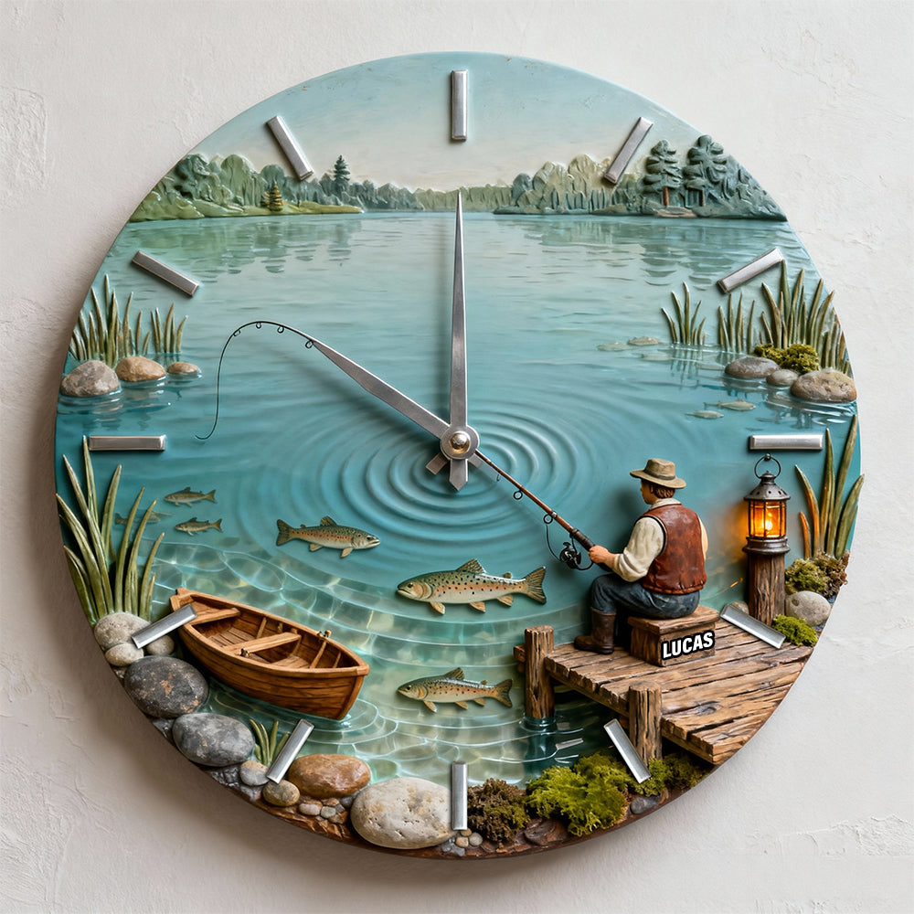 Time to Catch Moments: Personalized Fishing Lovers Acrylic Wall Clock Hanging Wall Clock PopCulturePrints