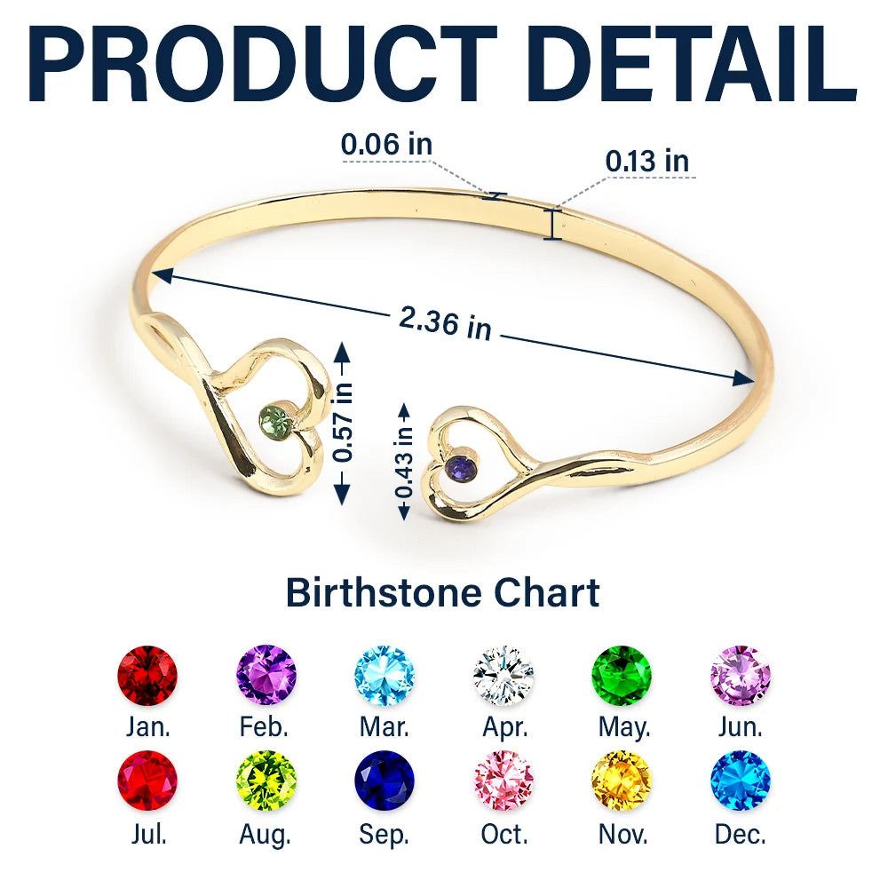 Mother And Daughter Will Always Be Connected By Heart - Personalized Gem Heart Cuff Bracelet - A Meaningful Gift for Moms and Daughters Gem Heart Cuff Bracelet PopCulturePrints
