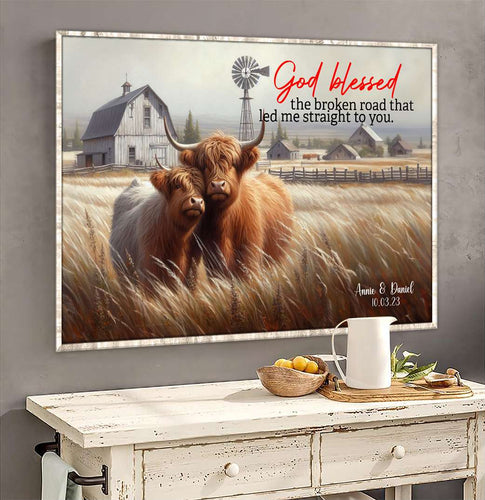 Personalized Highland Cow Couple Canvas Art Poster & Canvas PopCulturePrints