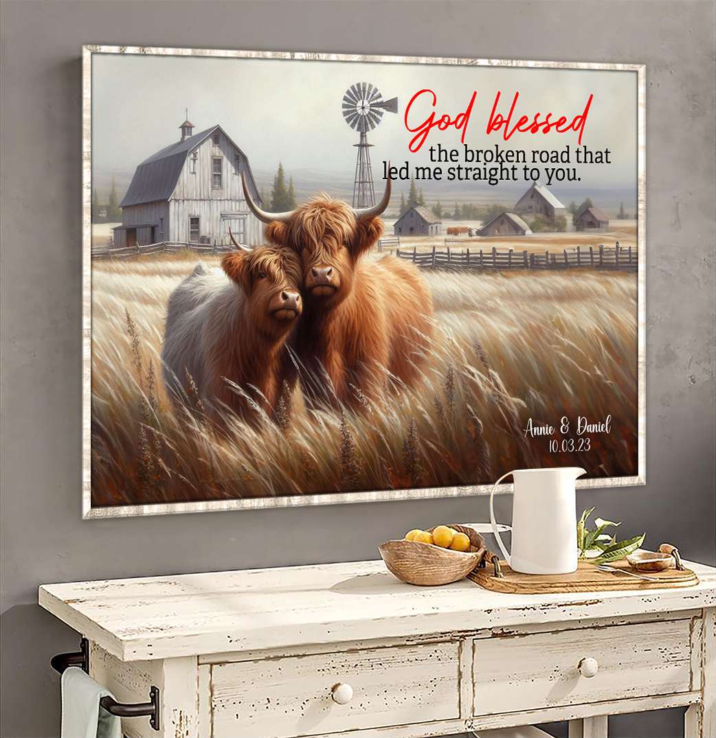 Personalized Highland Cow Couple Canvas Art Poster & Canvas PopCulturePrints