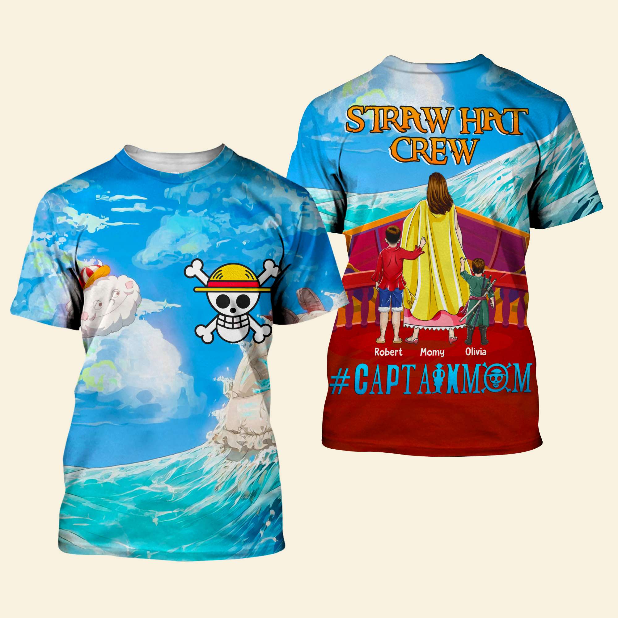 “Every Day is an Adventure with Mom” - Personalized Captain Mom T-shirt - Gift for Pirate Moms, Grandma, and More! AOP Products PopCulturePrints