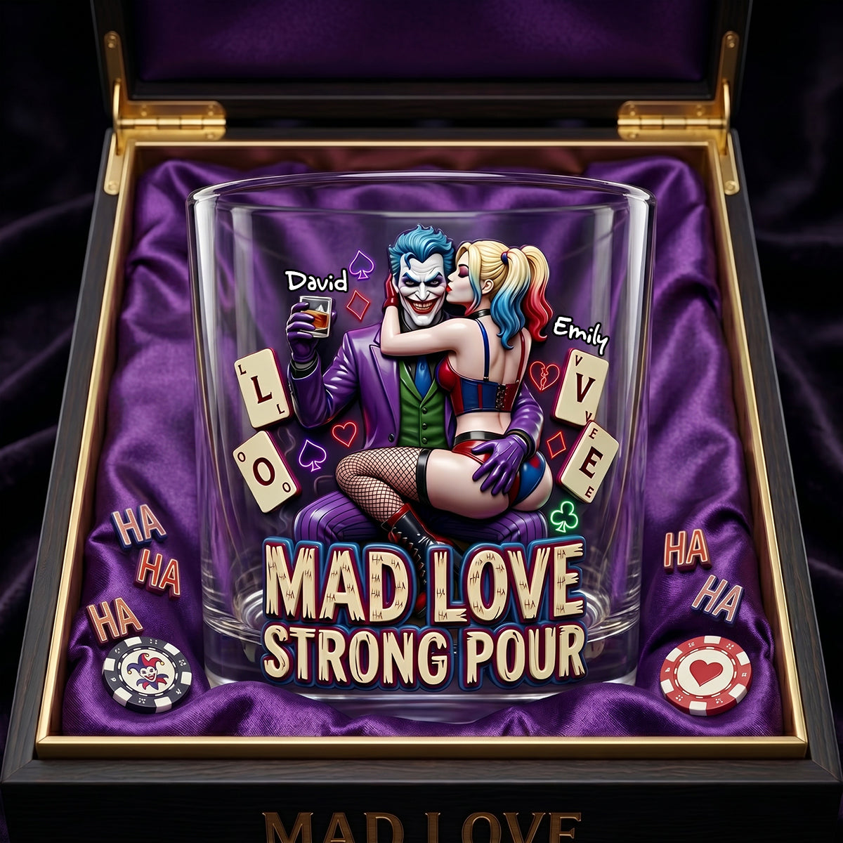 "Mad Love: A Toast to Crazy Romance" - Personalized Round Glass for Couples - Custom Gift for Partners, Lovers, and Friends