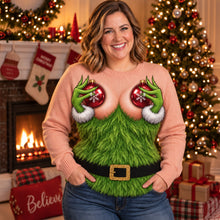 Load image into Gallery viewer, "Bring Holiday Cheer with a Twist!" - Funny Merry Mischief Ugly Sweater - Personalized Gift for Her
