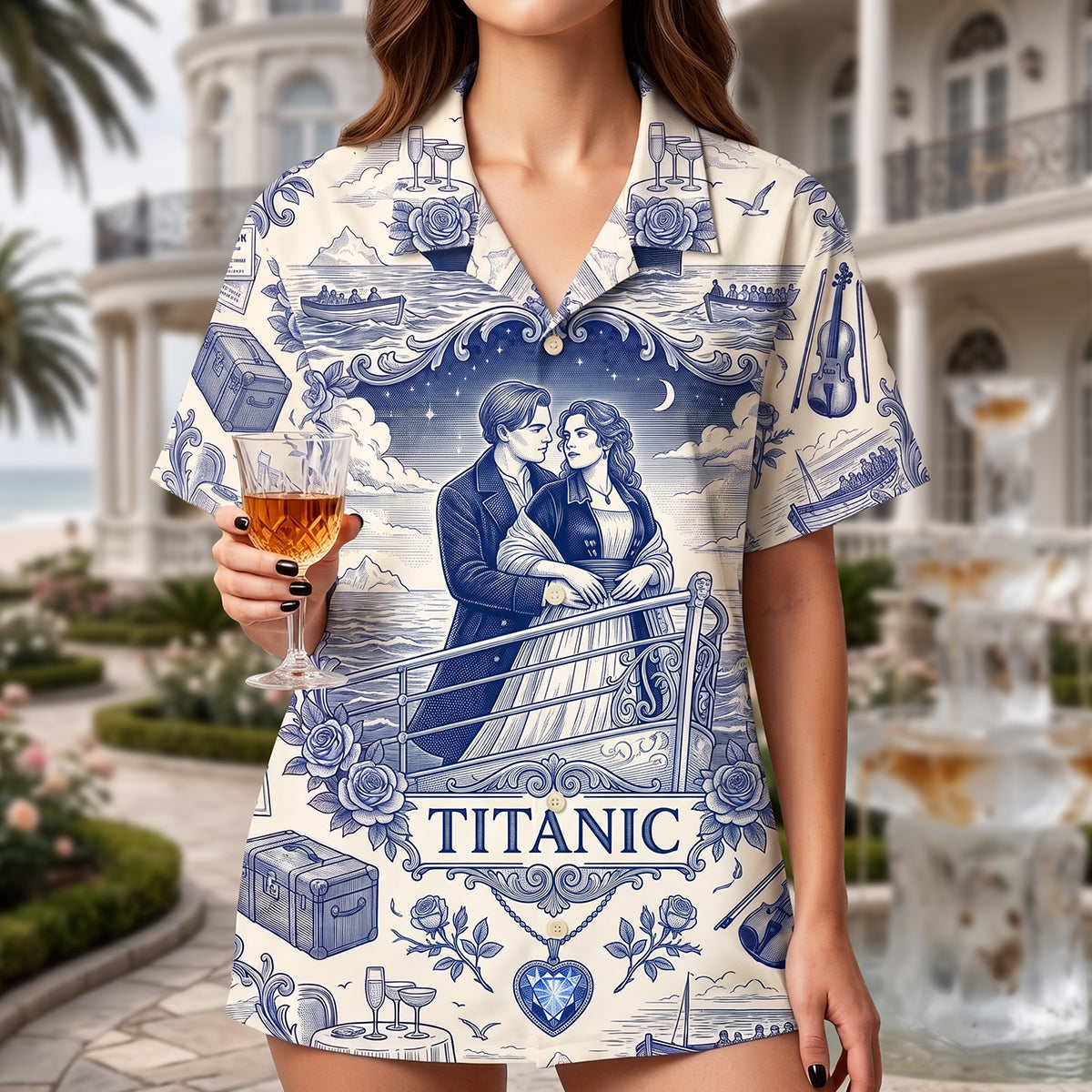 Romantic Toile de Jouy Hawaiian Shirt Personalized Gifts For Couple 02PGTA160726 Hawaiian Shirts PopCulturePrints