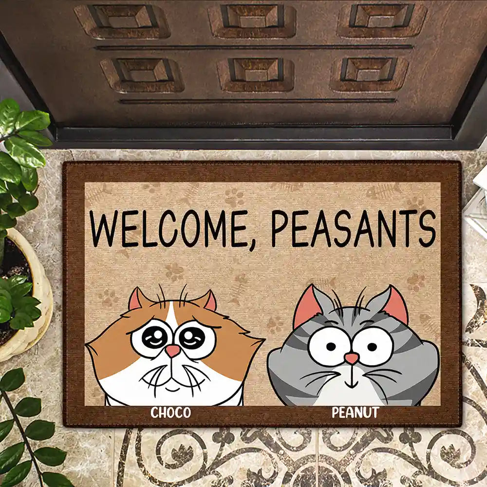 Welcome, Peasants! Funny Cats Personalized Doormat Doormat PopCulturePrints