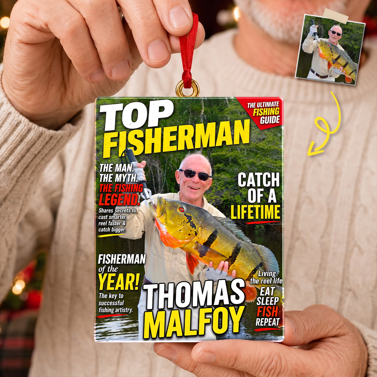 Catch of a Lifetime - Custom Photo Fishing Christmas Ornament - Personalized Gift for Fishing Lovers