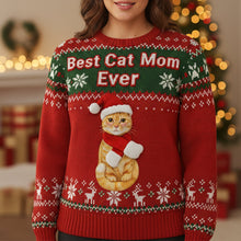 Load image into Gallery viewer, Best Cat Mom Ever - Custom Photo Ugly Sweater for Cat Lovers AOP Products PopCulturePrints
