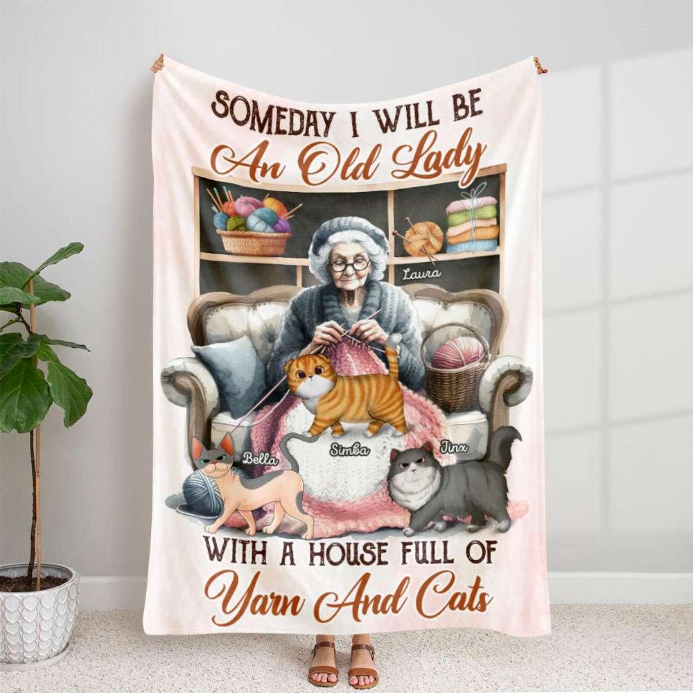 Personalized Cozy Blanket for Knitting Cat Lady - Customizable with Names