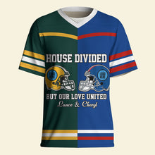 Load image into Gallery viewer, Personalized Football Couple Jersey - Valentine&#39;s Day Gifts, House Divided, Love United AOP Products PopCulturePrints
