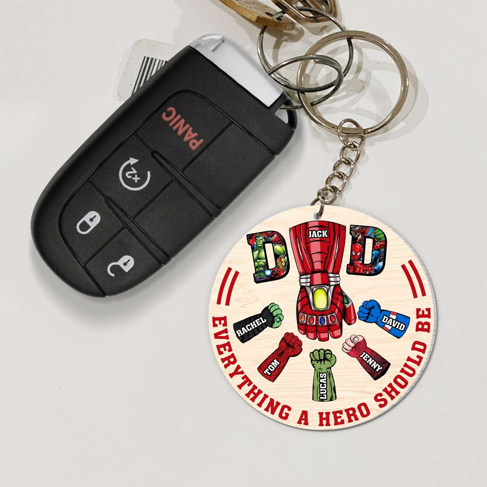 Superhero Dad Personalized Keychain Gift Keychains PopCulturePrints