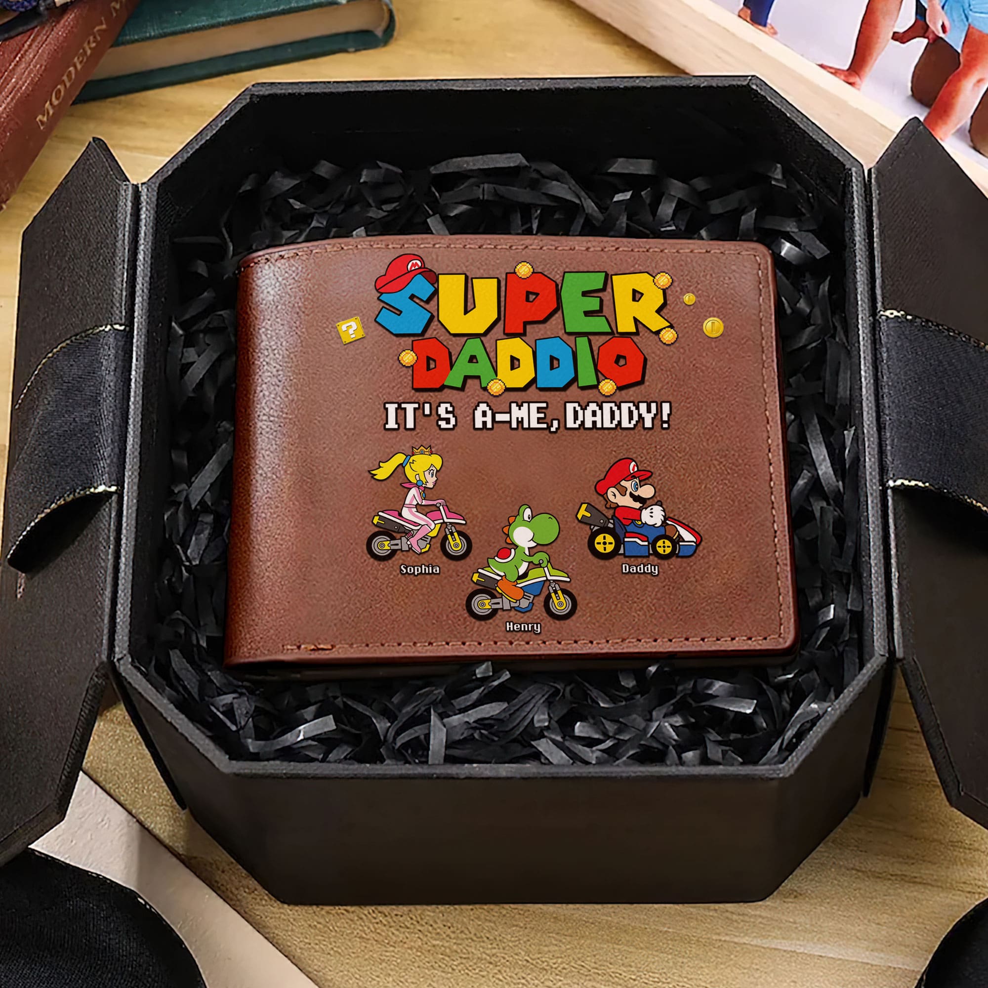 Super Dad Personalized Leather Wallet - Customizable Gift for Father's Day Leather Wallet PopCulturePrints