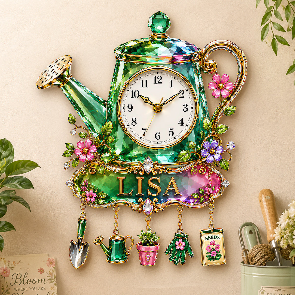 "Blooming Time on Your Wall" - Personalized Garden Bloom Acrylic Hanging Wall Clock - Unique Gifts for Gardening Lovers