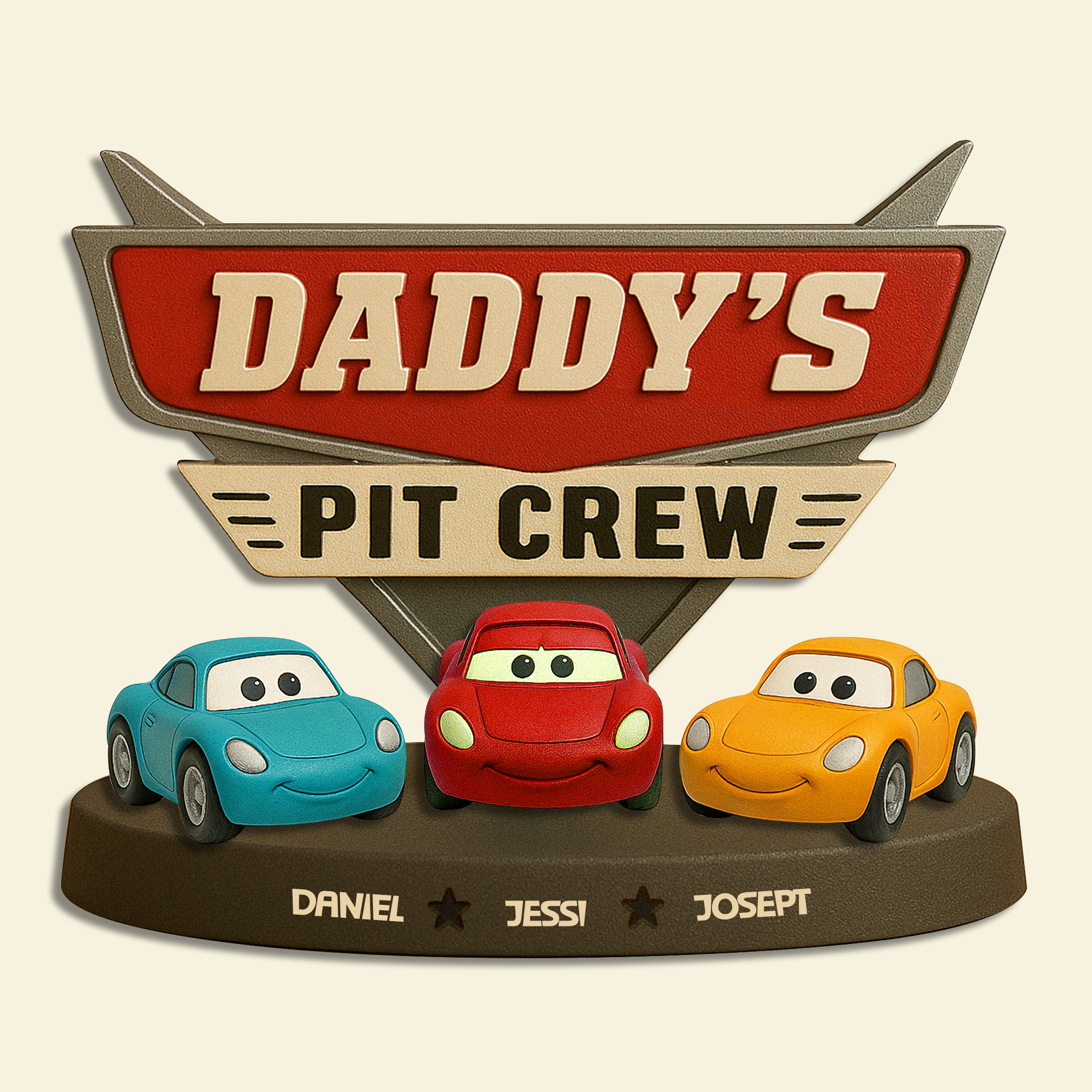 Daddy's Pit Crew - Personalized Cars Dad Plaque | Unique Gift for Fathers and Kids Shaped Plaques PopCulturePrints