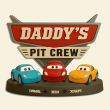 Load image into Gallery viewer, Daddy&#39;s Pit Crew - Personalized Cars Dad Plaque | Unique Gift for Fathers and Kids Shaped Plaques PopCulturePrints
