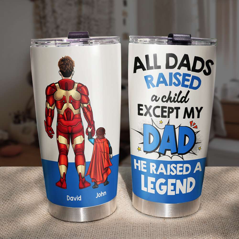 Personalized Superhero Dad Tumbler - Raised A Legend