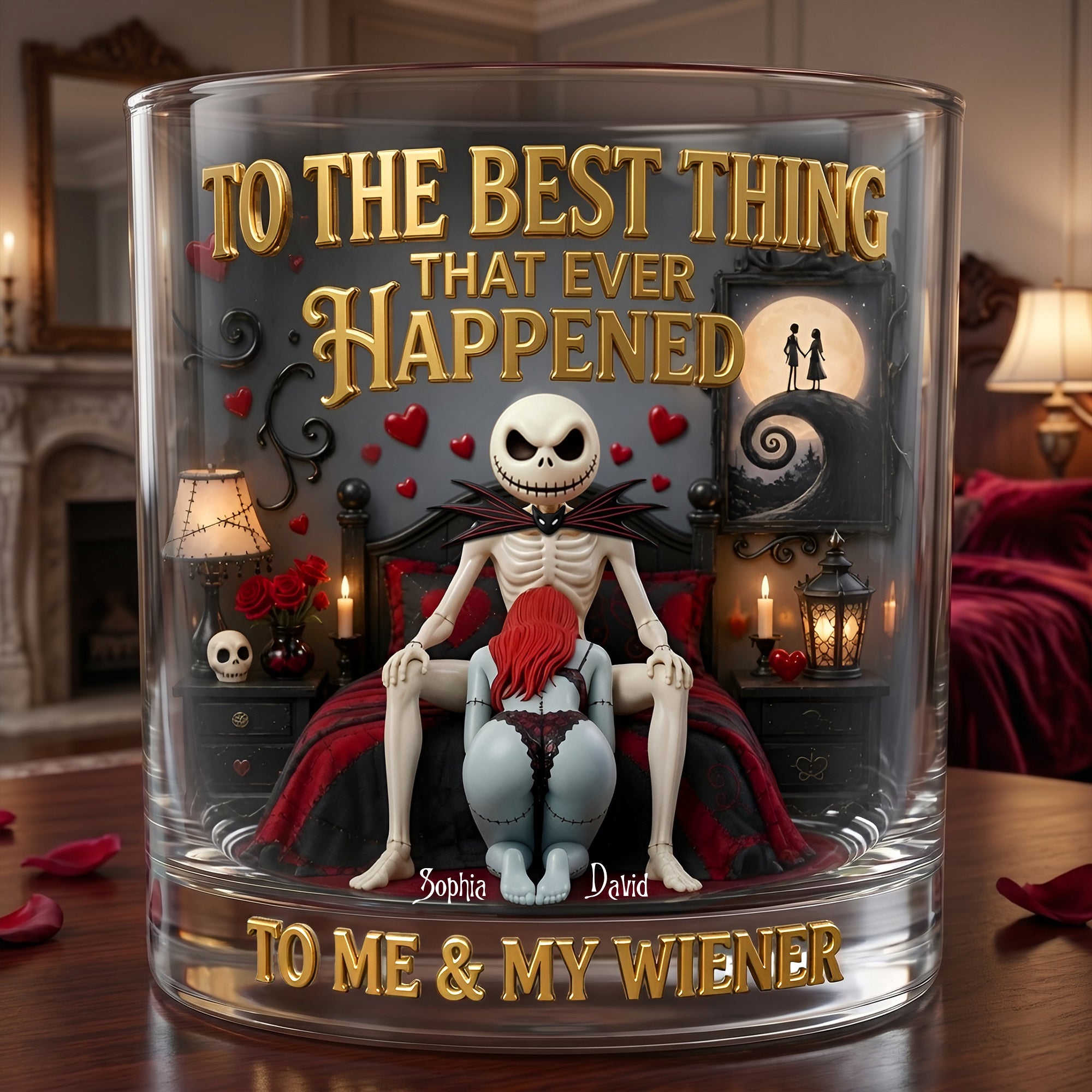 "To The Best Thing That Ever Happened" - Naughty Gothic Couple Round Glass - Personalized Gift for Couples Glass PopCulturePrints