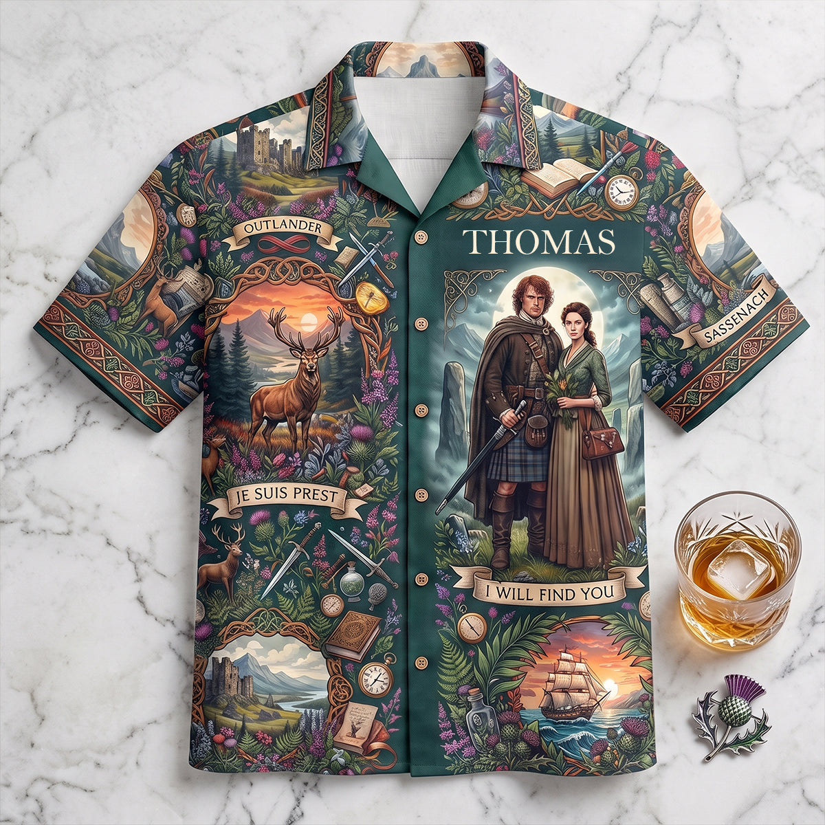 "Find Your Adventure with Personalization" - Rustic Highlands Hawaiian Shirt - Unique Custom Gift for Fans of Outlander and Nature Lovers