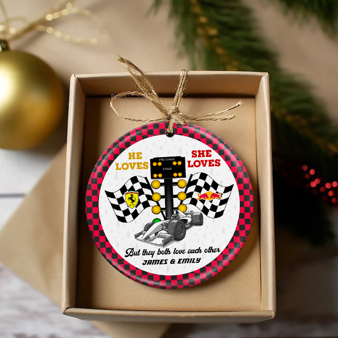 Custom Racing Ornament for Couples - Personalized Christmas Gift - Valentine's Day Gifts Ornament PopCulturePrints