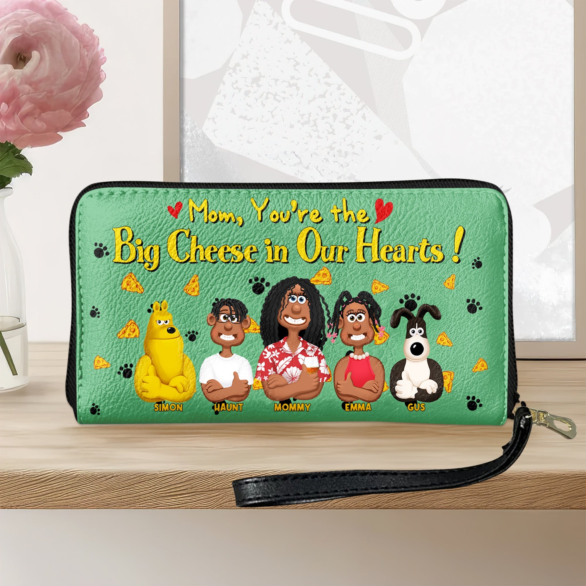 Mom, You're the Big Cheese in Our Hearts! - Personalized Twill Faux Leather Wallet for Moms, Grandmas, and Loved Ones Leather Wallet PopCulturePrints
