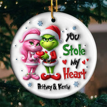 Load image into Gallery viewer, Personalized &#39;You Stole My Heart&#39; Ornament - Perfect Valentine&#39;s Day Gifts for Couples | Holiday Decor Ornament PopCulturePrints
