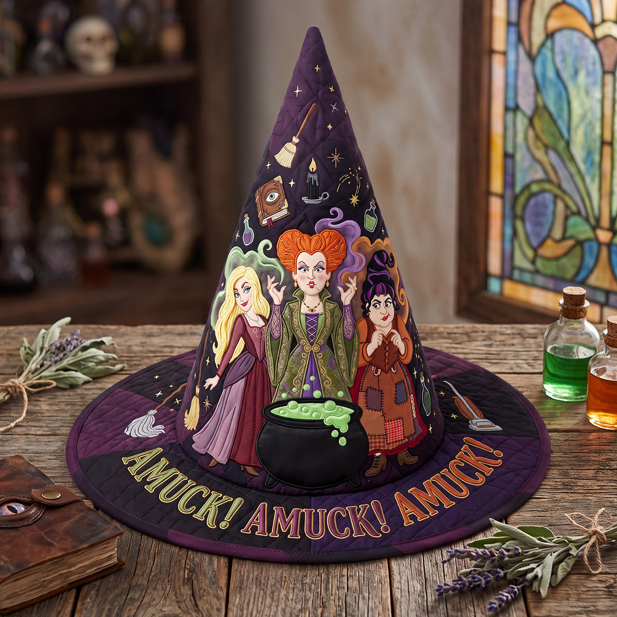 "Spooktacular Magic Awaits!" - Enchanted Quilted Witch Hat - Personalized Gift for Sisters, Friends, and Witch Enthusiasts Quilted Witch Hat PopCulturePrints