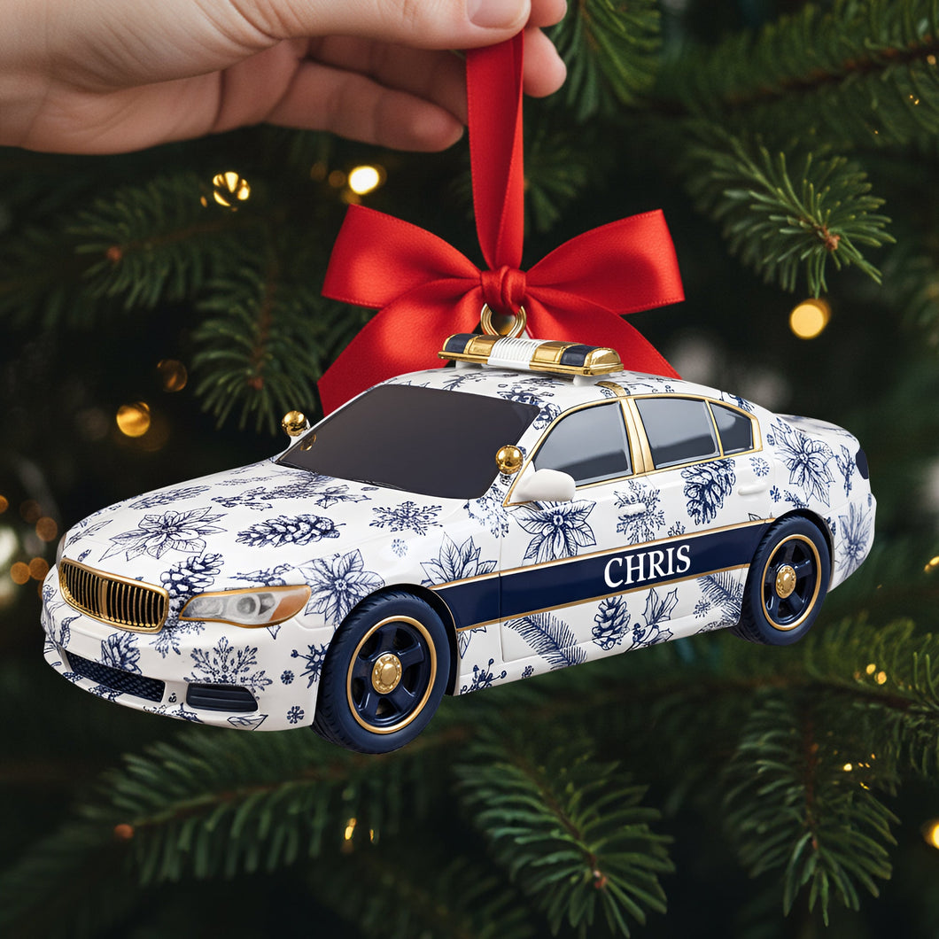 “On Duty, Always Ready” - Personalized Christmas Police Car Ornament - Custom Gift for Police Officers and Law Enforcement Enthusiasts Ornament PopCulturePrints