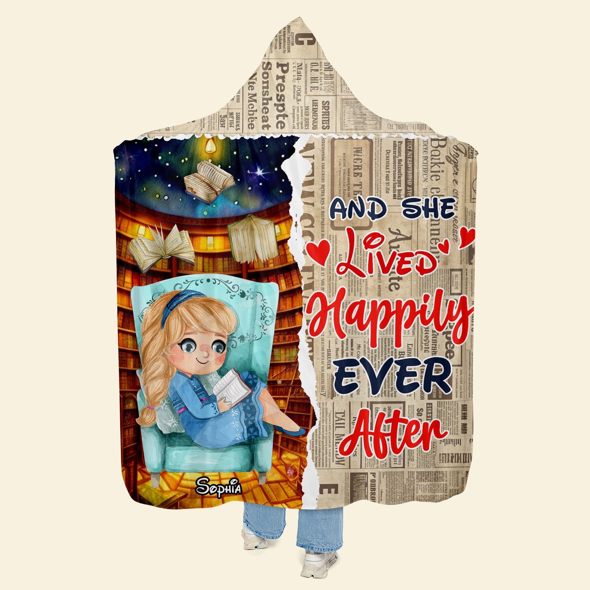 Personalized Wearable Blanket Hoodie for Book Lovers - Princess Design