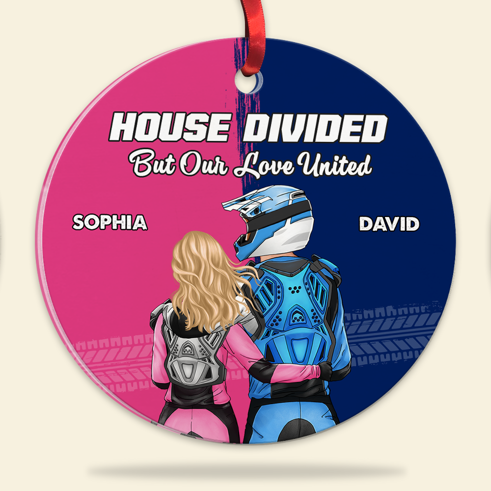 Custom Motocross Couple Christmas Ornament - House Divided Ornament PopCulturePrints