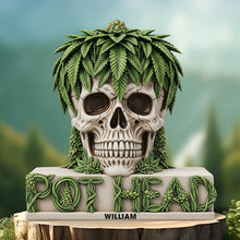 Load image into Gallery viewer, &quot;Embrace the High Life&quot; - Personalized Pot Skull Head Acrylic Plaque - Unique Gift for Smokers and Cannabis Enthusiasts Shaped Plaques PopCulturePrints
