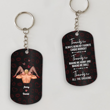 Load image into Gallery viewer, Thanks for the Love - Personalized Couples Keychain Keychains PopCulturePrints
