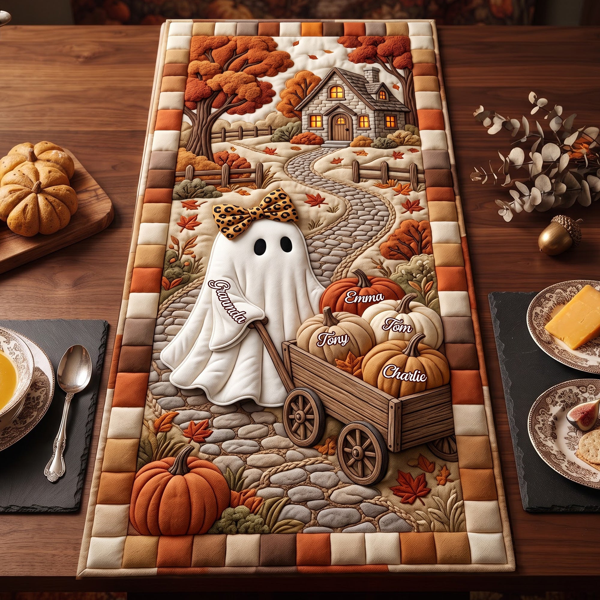 "Boo-tiful Memories for Grandkids – Personalized Halloween Table Runner"