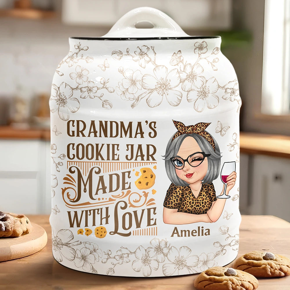 Grandma's Cookie Jar Made With Love - Personalized Cookie Jar for Grandmas & Cookie Lovers Cookie Jar PopCulturePrints