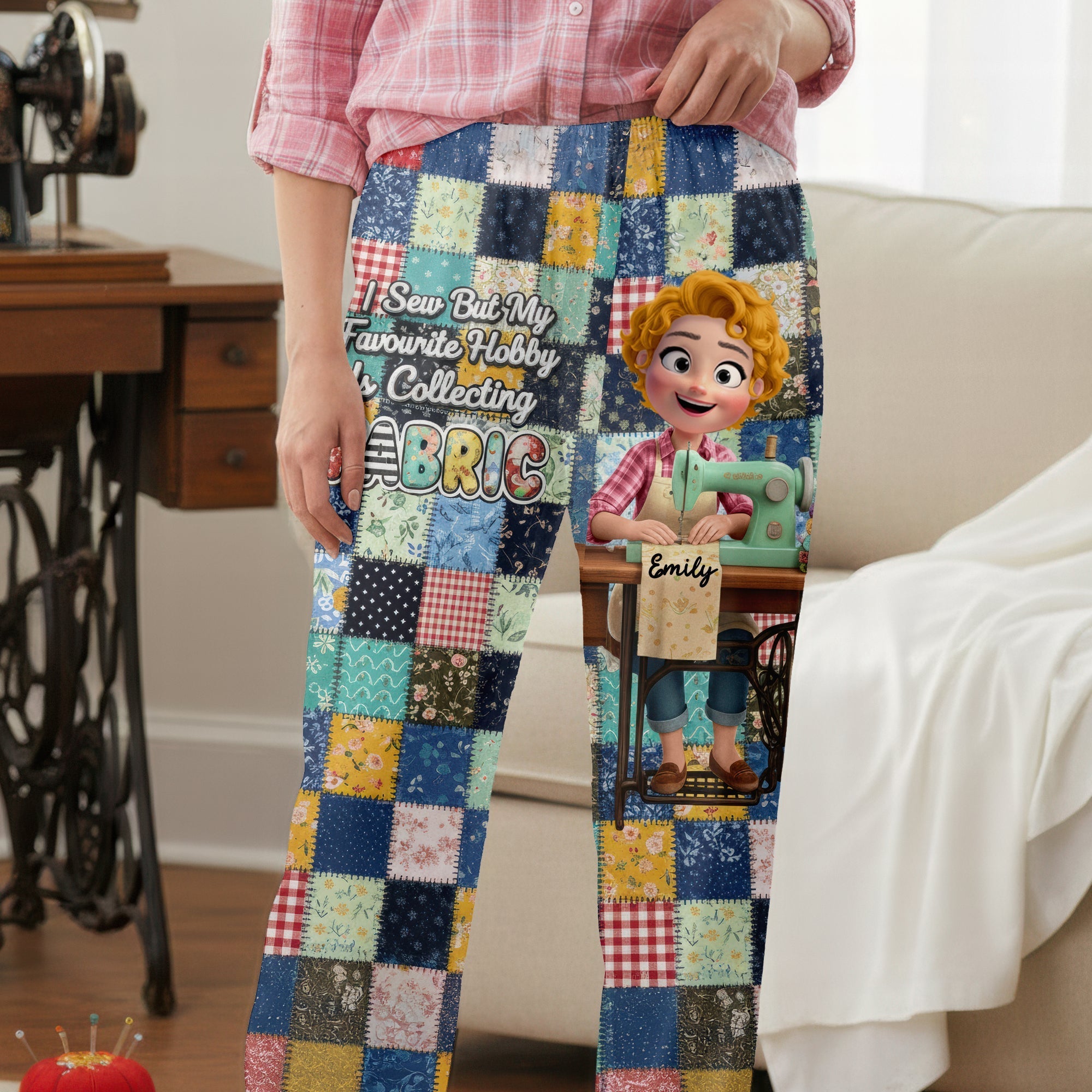 I Sew But My Favourite Hobby Is Collecting Fabric - Personalized Sewing Girl Pajama Pants Pajama Pant PopCulturePrints