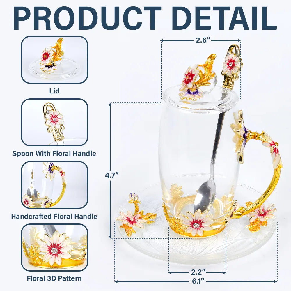 "Blossom Your Love with Personalized Touch" - Birth Flower Bouquet Glass Tea Cup - Gift for Mom, Grandma & Special Ones Glass Flower Tea Cup PopCulturePrints