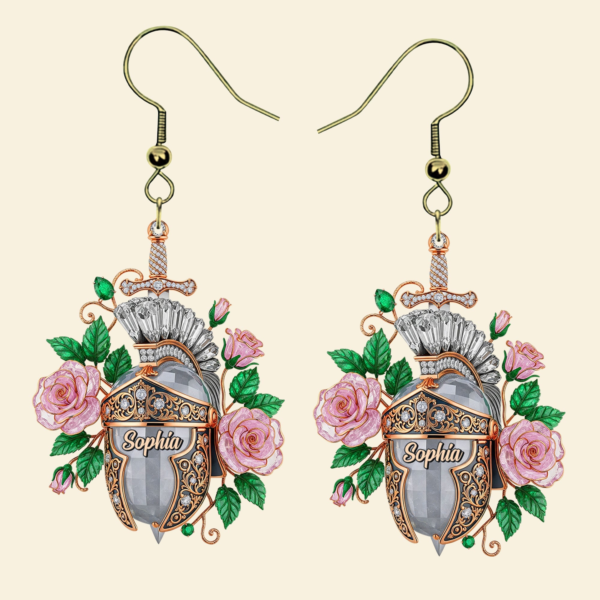 "Embrace Your Inner Warrior: Knight Helmet Aesthetic Earrings - Personalized Gift for Strong Women" Earrings PopCulturePrints