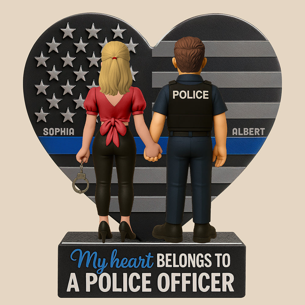 My Heart Belongs to a Police Officer - Personalized Acrylic Plaque for Couples Shaped Plaques PopCulturePrints