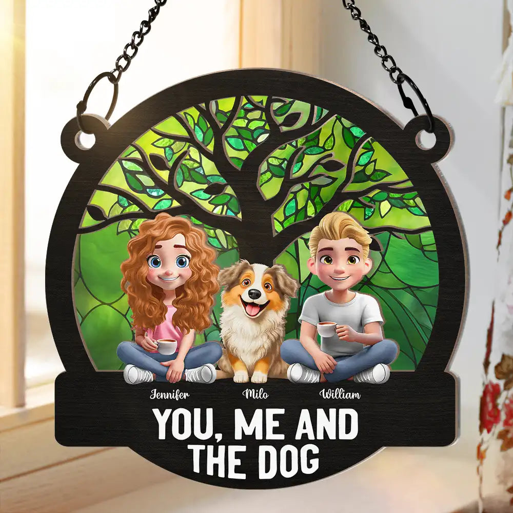 You, Me and The Dog - Personalized Window Hanging Suncatcher Ornament Suncatcher Ornament PopCulturePrints