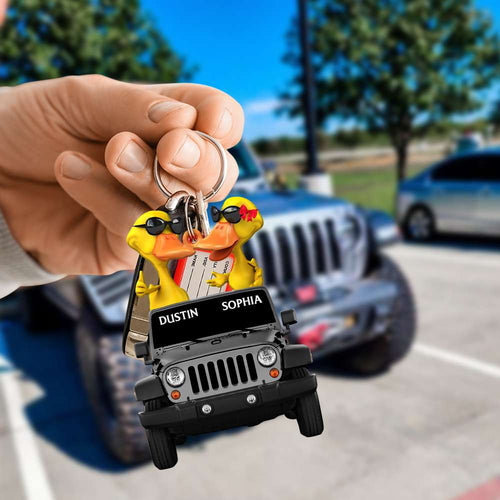 Personalized Yellow Duck Couple Keychain with Jeep | Cute and Unique Accessory | Valentine's Day Gifts Keychains PopCulturePrints