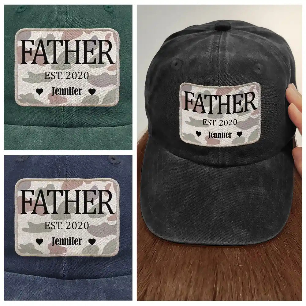 We Love You Dad - Personalized Vintage Washed Denim Cap for Fathers, Dads, and Grandpas Vintage Washed Denim Cap PopCulturePrints