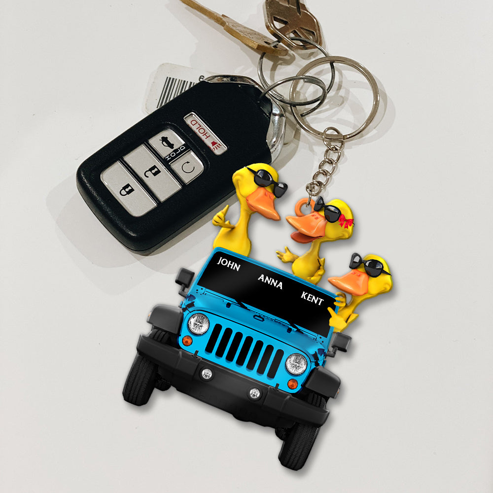 Personalized Yellow Duck Couple Keychain with Jeep