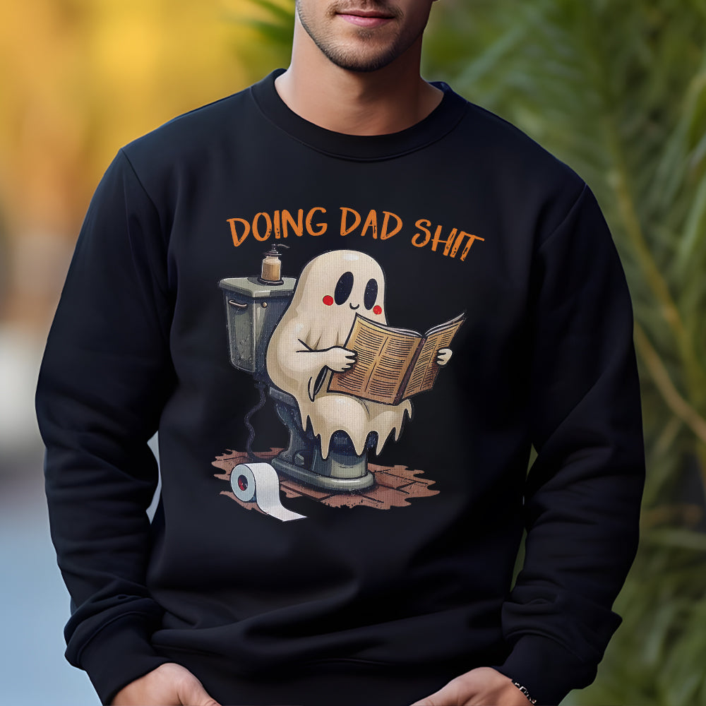 Funny Halloween Dad Ghost Shirt - Humorous Spooky Toilet Reading Tee