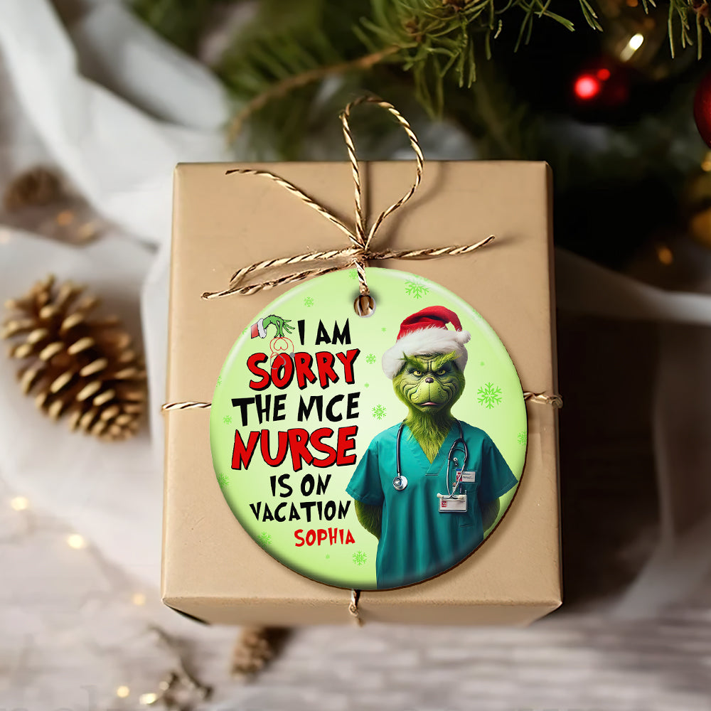 Playful Grinch Nurse Vacation Personalized Ornament Ornament PopCulturePrints