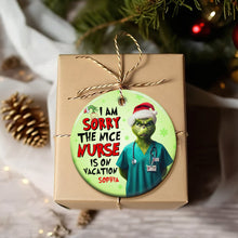 Load image into Gallery viewer, Playful Grinch Nurse Vacation Personalized Ornament Ornament PopCulturePrints
