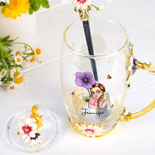 Load image into Gallery viewer, “Celebrate Her Uniqueness” - Personalized Birth Month Flower Woman Glass Tea Cup - Perfect Gift for Mom, Grandma, or Any Special Woman Glass Flower Tea Cup PopCulturePrints

