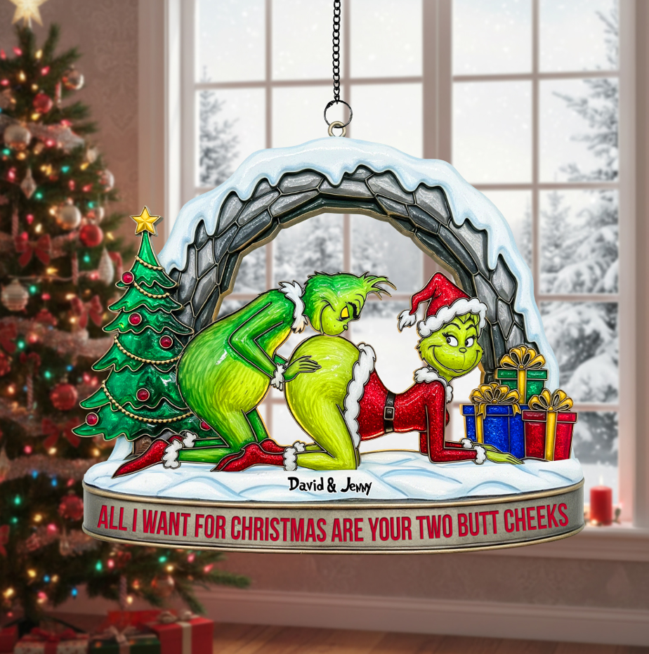All I Want for Christmas Are Your Two Butt Cheeks - Personalized Christmas Suncatcher Ornament for Couples Ornament PopCulturePrints