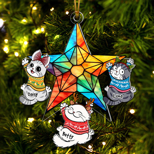Custom Cat Lover Christmas Ornament - Playful Cats on Star Ornament PopCulturePrints