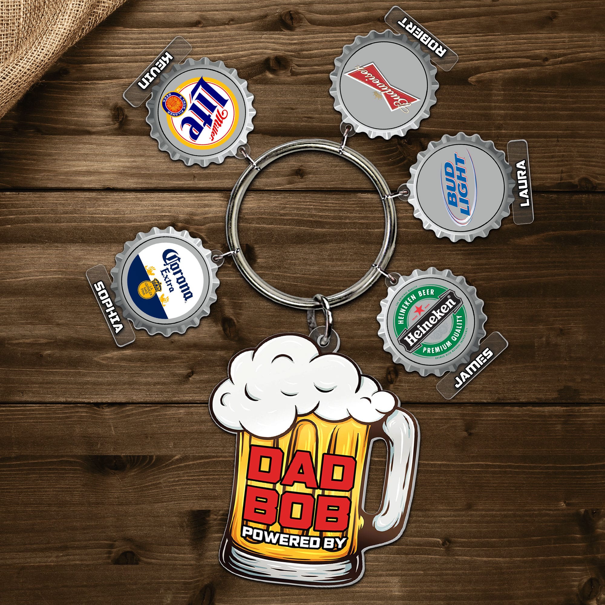 Personalized Dad Keychain with Custom Bottle Cap Charms Keychains PopCulturePrints