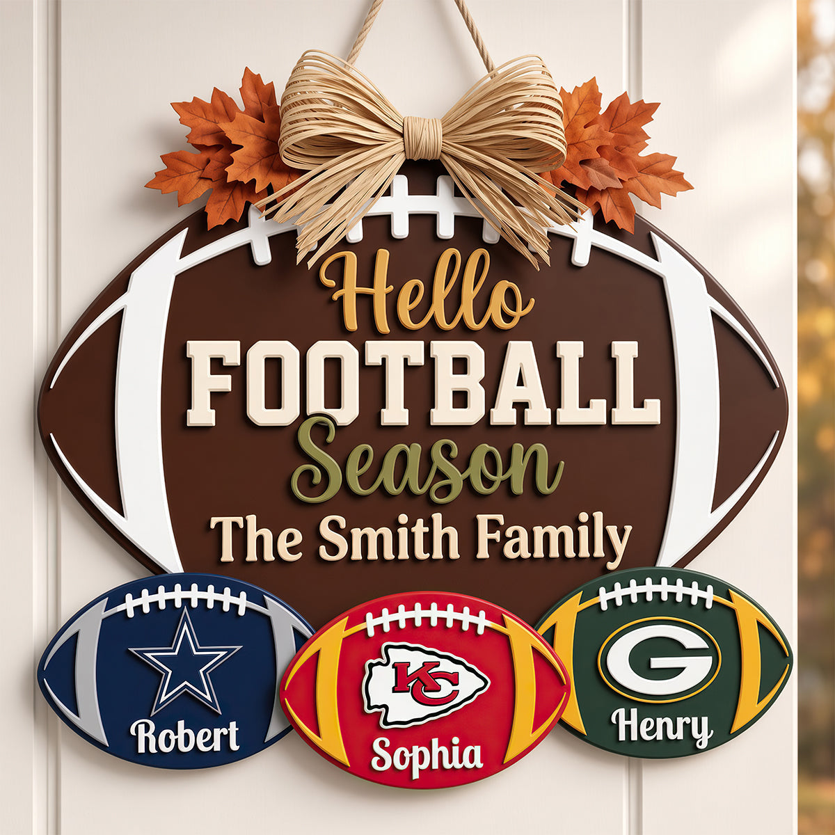 “Hello Football Season” - Personalized Family Welcome Sign - Custom Gift for Sports Lovers