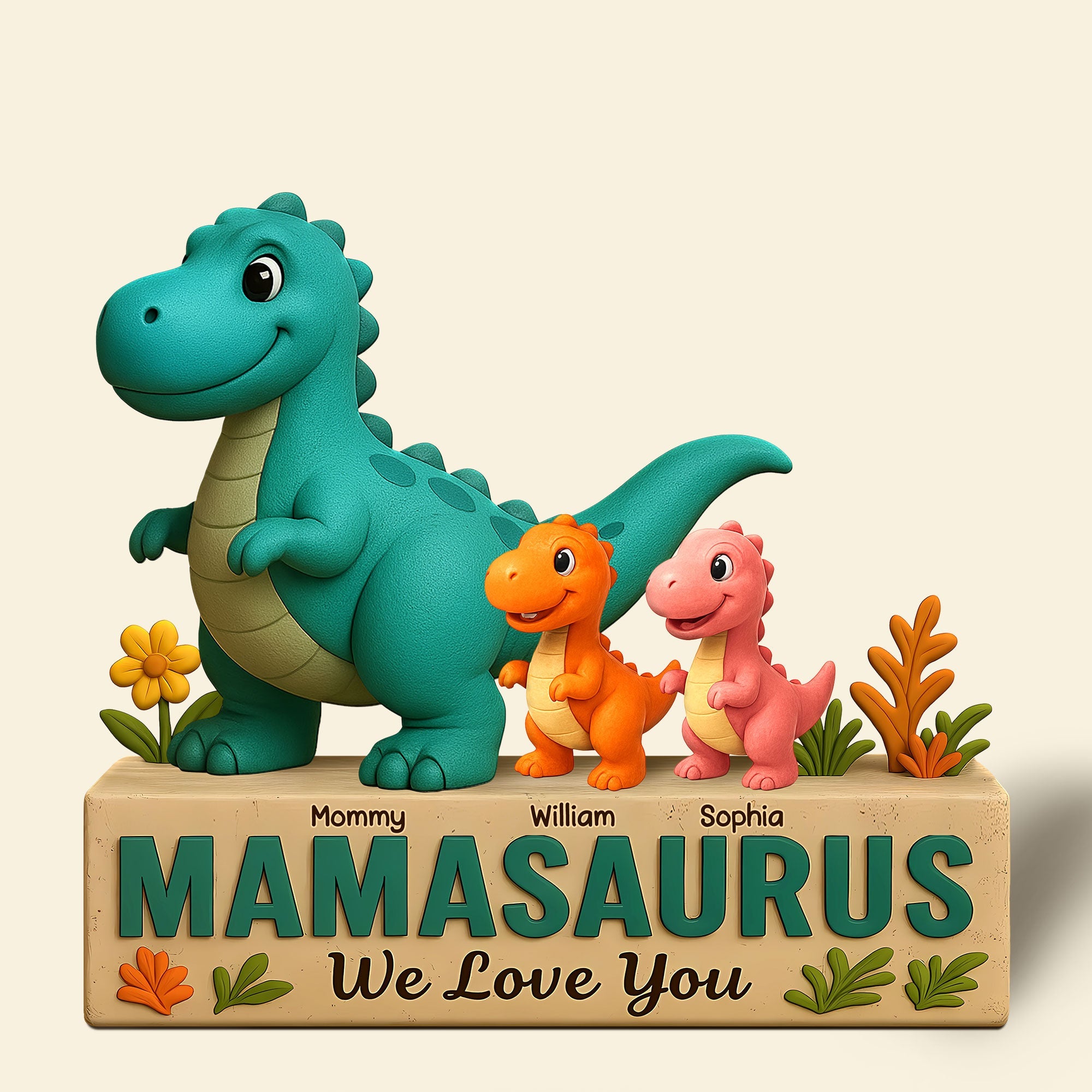 Mamasaurus We Love You - Personalized Gift for Mom, Grandma, and More! Shaped Plaques PopCulturePrints